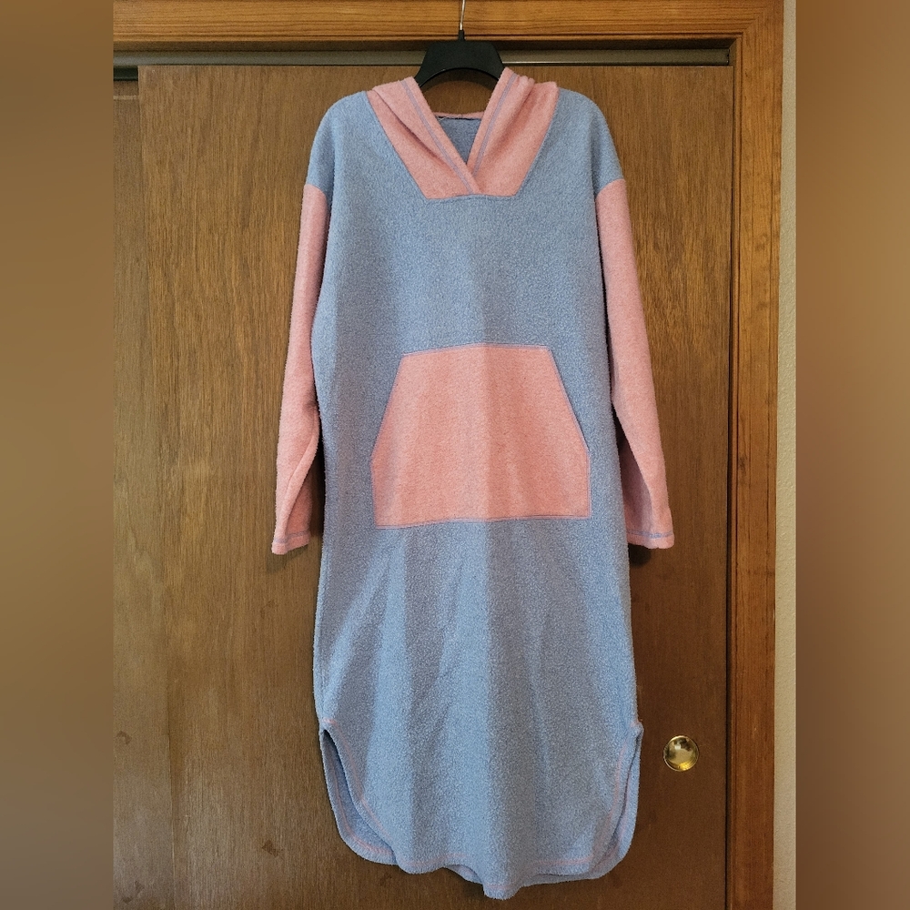 Blue and Pink Hooded Fleece Nightgown
